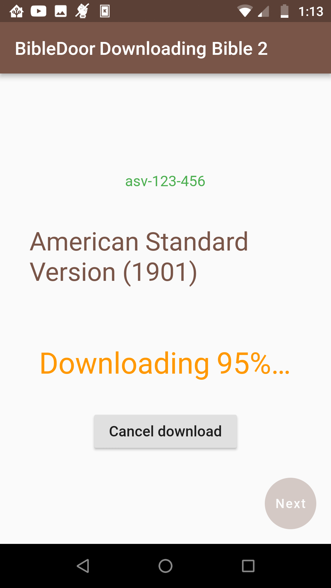 Screenshot of downloading Bible2